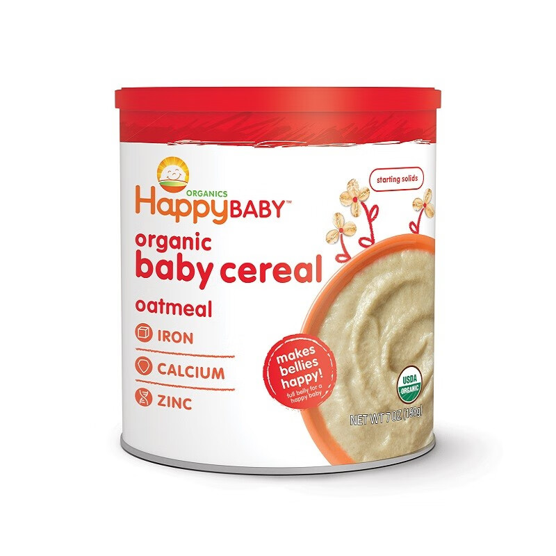 禧贝HappyBABY 婴幼儿有机米粉 宝宝辅食 强化钙铁锌 有机燕麦米粉 198g 美国进口6月以上