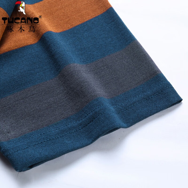 啄木鸟（TUCANO）针织短袖t恤男条纹Polo领体恤衫夏季中青年宽松薄款爸爸装男上衣 819黄色 190/4XL推荐180-200斤穿