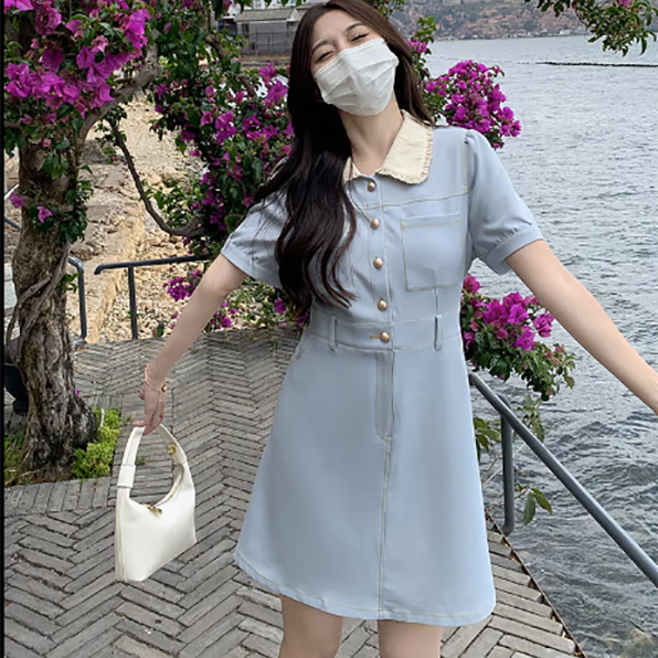 璀典微胖40岁中年妇女遮肚子马西西微胖大码胖mm短袖翻领女夏季收腰显