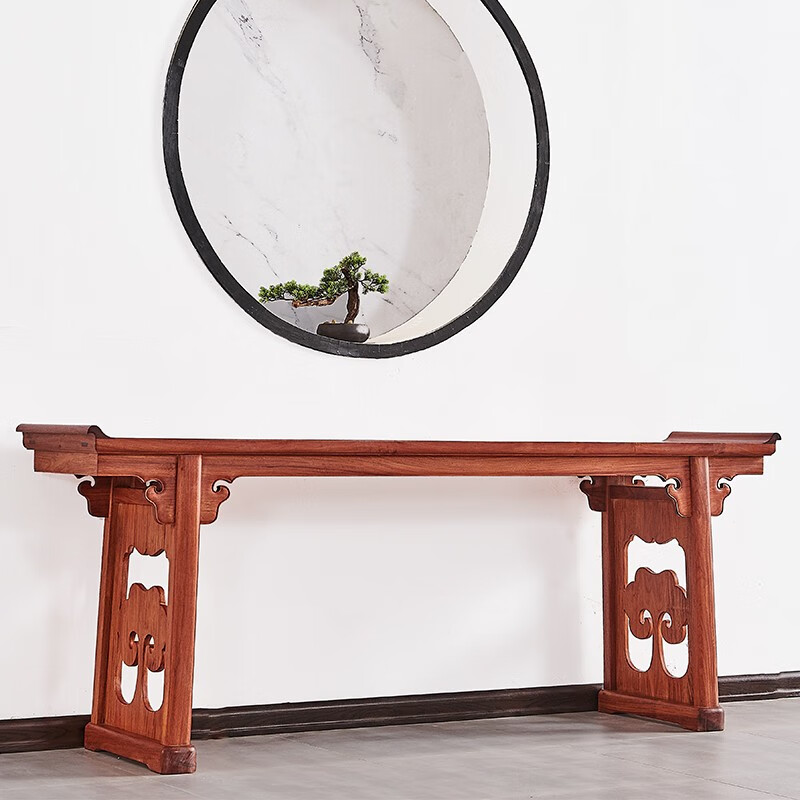 木果果木 红木家具 缅甸花梨(学名:大果紫檀)明式如意云纹翘头案 中式