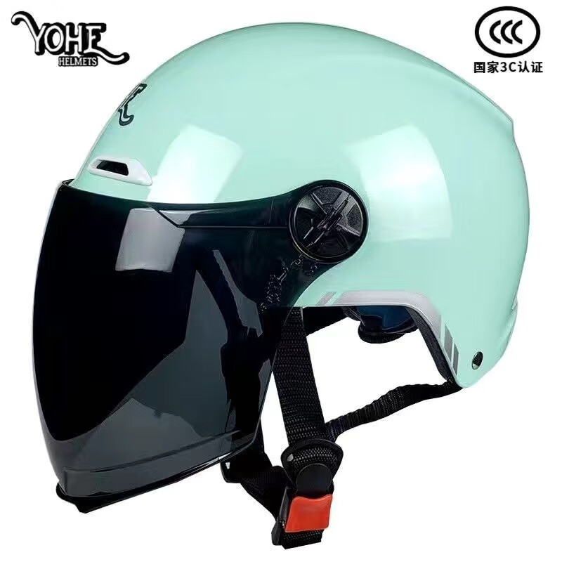 yohe 永恒3c认证摩托车头盔助力车电动车四季头盔男女选配护耳 薄荷青