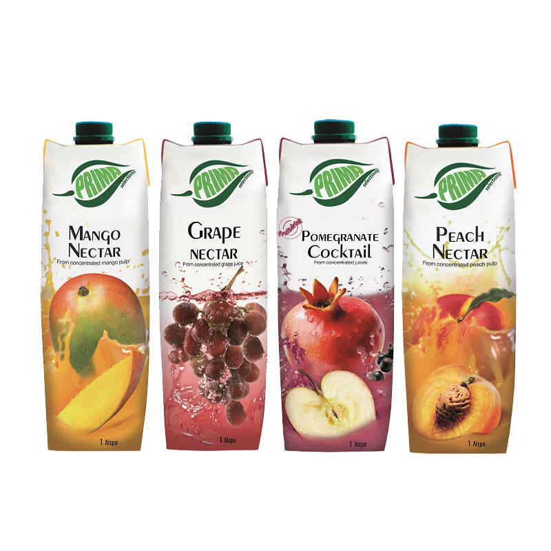 普瑞达(prima)塞浦路斯进口 果汁家庭装1l×4瓶桃芒果葡萄石榴混合汁