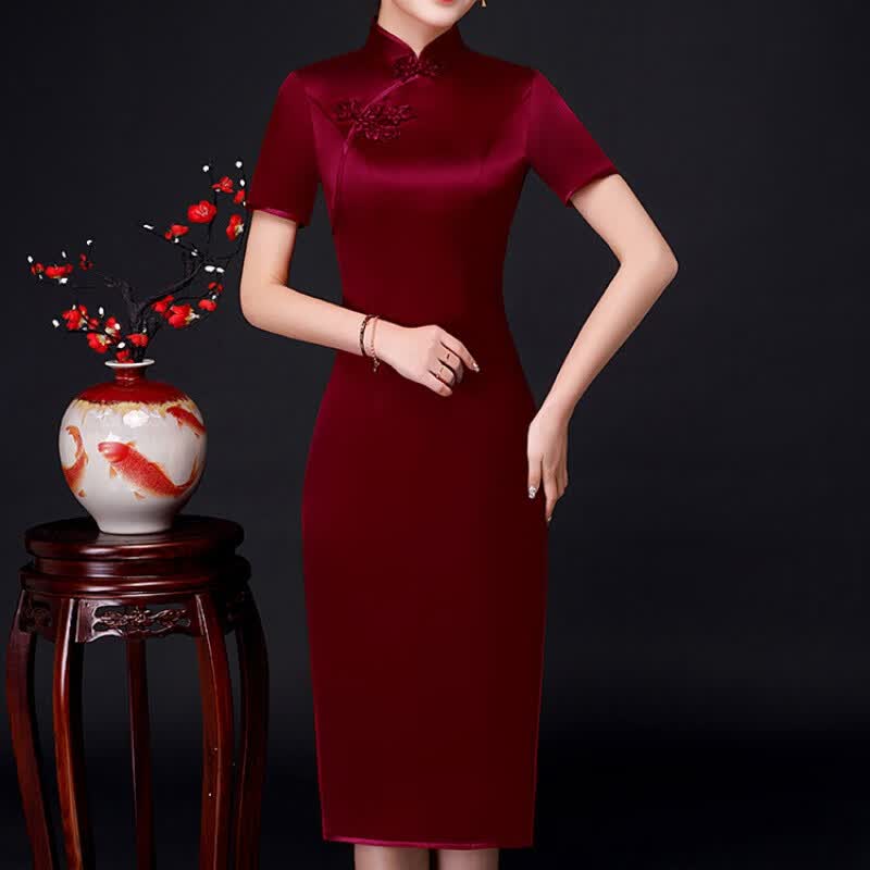 诗若朗华喜婆婆宴会旗袍礼服裙2023新款旗袍连衣裙中长款妈妈装婚礼服预售 酒红色 XL怎么看?