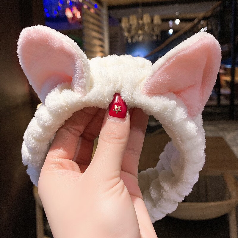 飞花猫耳束发带洗脸发带洗澡女发捆洗脸发箍面膜洗漱可爱发带发饰头饰 白色猫耳朵