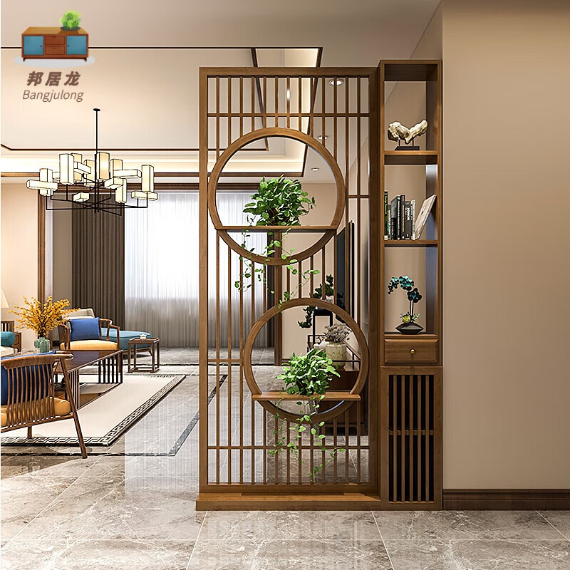 邦居龙 玄关置物架新中式花架屏风隔断客厅遮挡入户门玄关柜实木原