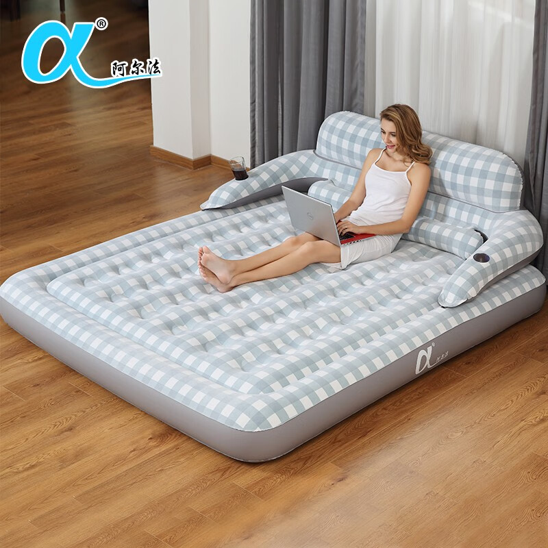 阿尔法充气床家用双人气垫床单人充气床垫加厚便携冲气床空气床 68918格子