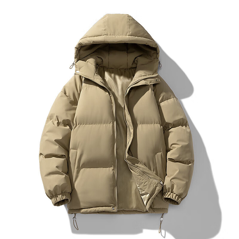 卡柏奇羽绒棉服男保暖加厚面包服宽松大码连帽情侣外套 卡其 4XL
