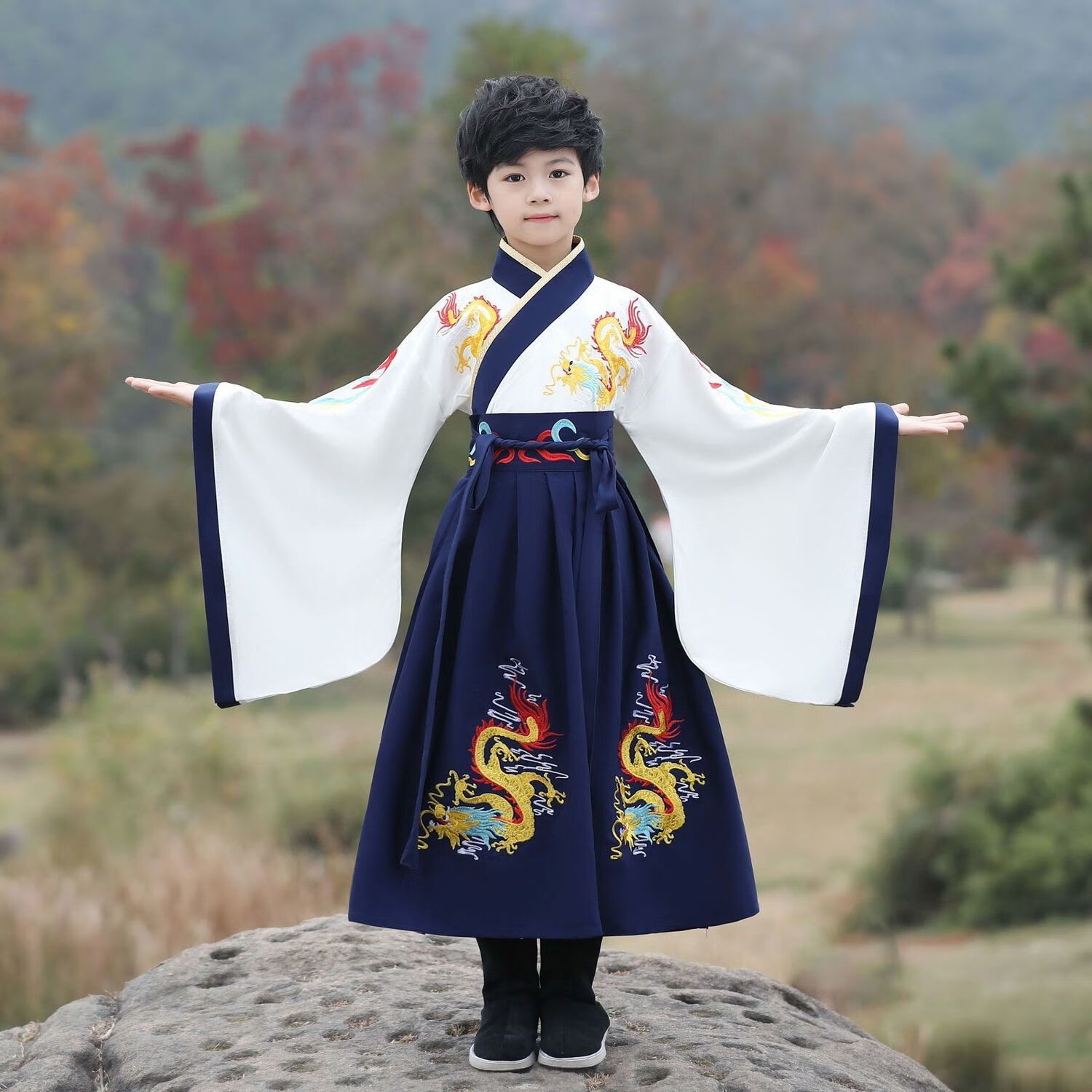 南糖三色新款男童古风汉服襦裙儿童唐装宝宝男孩古装中国风童装春秋款