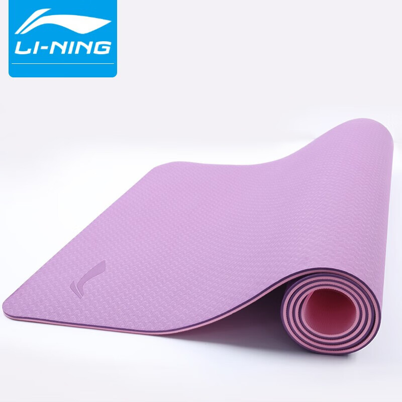 李宁（LI-NING）瑜伽垫 加厚防滑8mm双面双色tpe加宽加长运动垫男女健身垫 LJSP512紫粉色