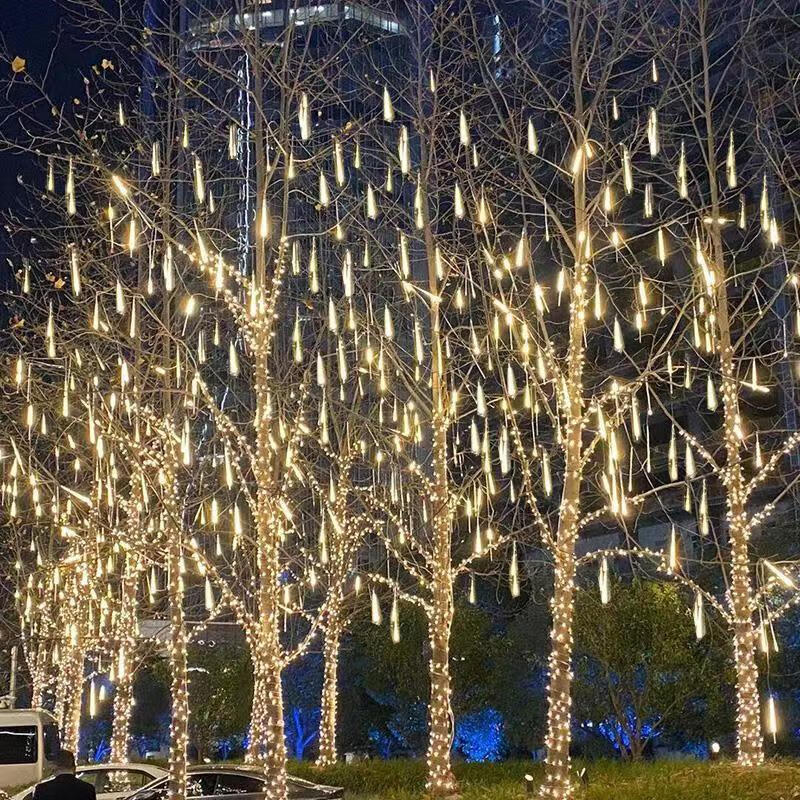 led流星雨灯彩灯闪灯新年过年元宵装饰灯假双面防水挂树灯流星管 暖白