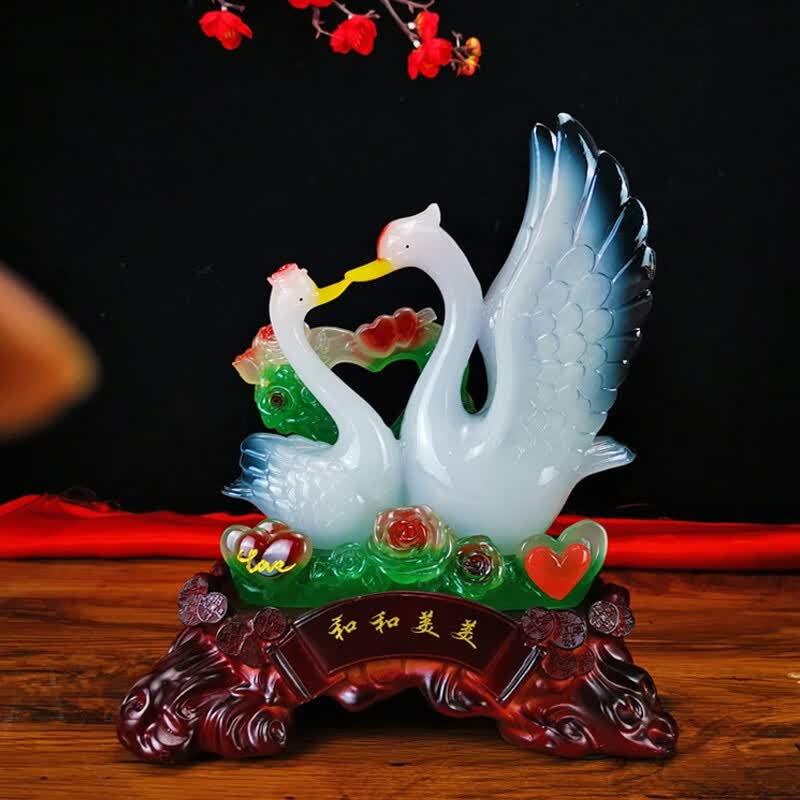 石玥百年好合天鹅摆件一对新房客厅家居摆设装饰物品闺蜜朋友结婚送礼 甜蜜美满长23高29cm