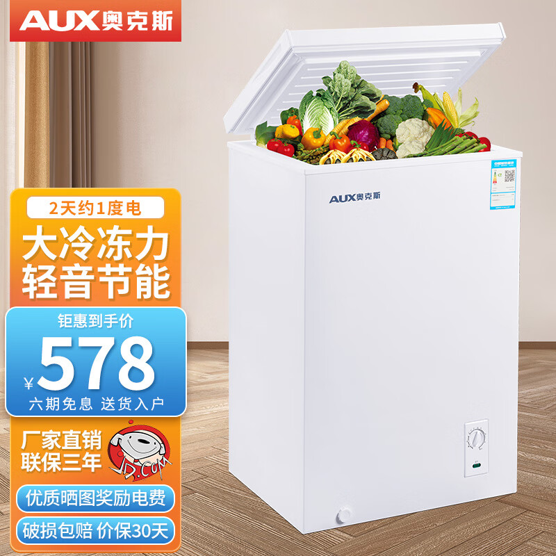 奥克斯(aux)一级节能小冰柜 家用冷冻柜 小型保鲜冷冻两用冷柜 商用