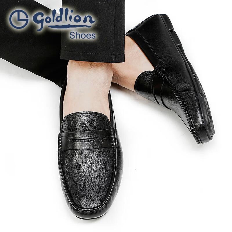 金利来(Goldlion)男鞋 一脚蹬软皮豆豆鞋 男士圆头商务休闲皮鞋 乐福鞋 黑色 38 比标准码皮鞋偏大一码