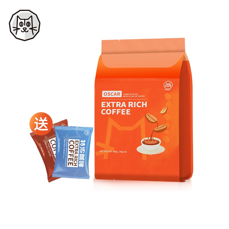 马来西亚进口猫王奥斯卡特浓二合一咖啡480g原味速溶咖啡无蔗糖白咖啡16小袋 特浓三合一（有糖）