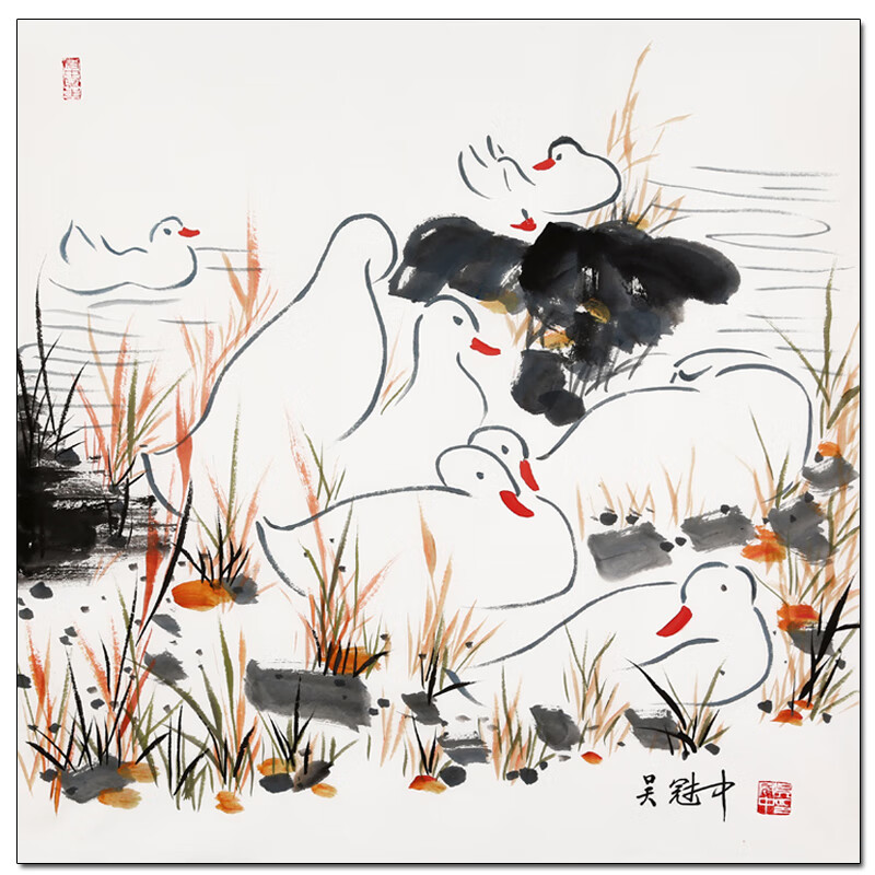 吴冠中《花鸟》名人手绘真迹国画艺术品拍卖字画水墨油画书画版画 68x