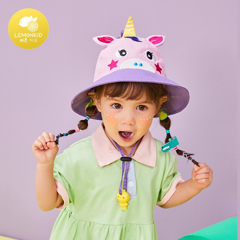 柠檬宝宝【捡漏价】儿童帽子男女童宝宝婴幼儿防晒帽春夏遮阳渔夫太阳帽 粉紫星星独角兽 帽围50cm【建议3个月-2岁】