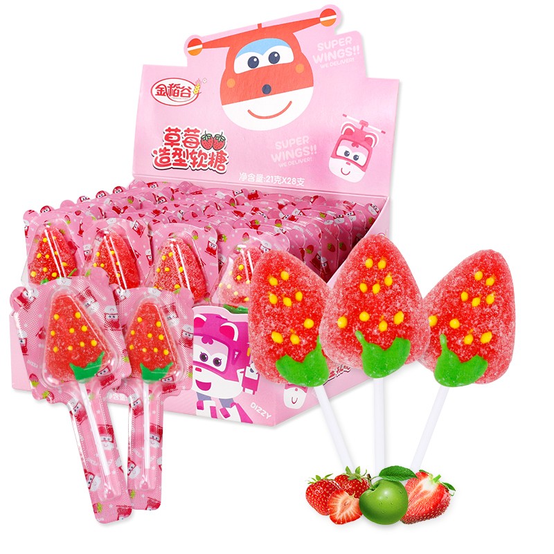 金稻谷（jindaogu）六一儿童节礼物VC软糖果草莓造型棒棒糖儿童休闲零食588g