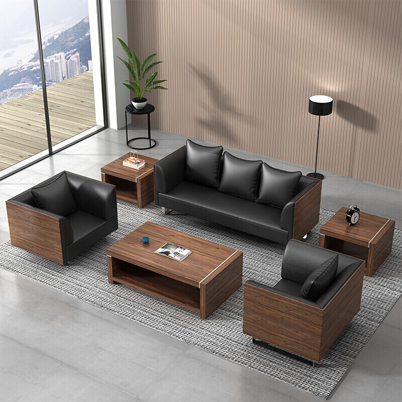 办公沙发茶几组合商务接待会客简约现代三人位板式办公室沙发 西皮3 1