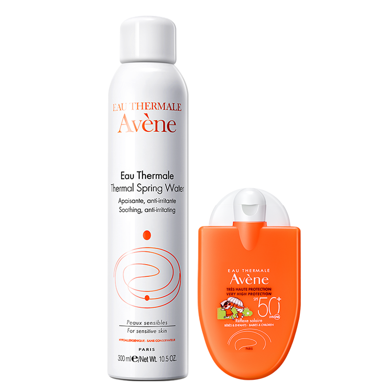 法国进口 雅漾(Avene)舒缓防晒套装 防晒小金刚高倍防晒乳30ml+活泉水爽肤水喷雾300ml