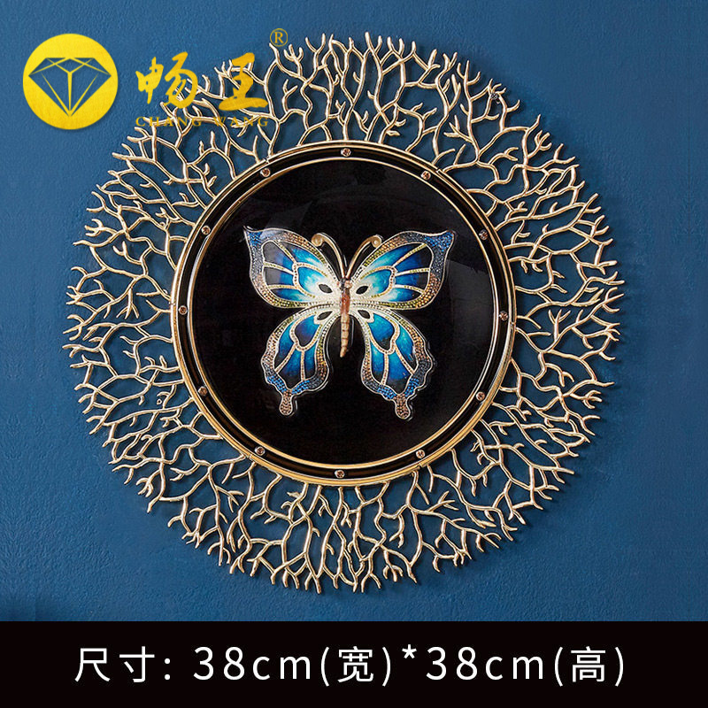 祝寿背景墙挂件送父母现代轻奢客厅欧式珐琅彩蝴蝶 天乾蝶舞蓝色款