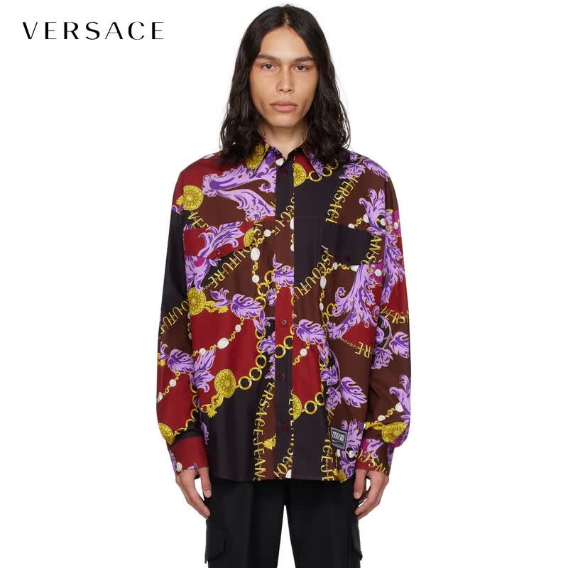 范思哲(versace)七夕礼物 男士多色chaincouture衬衫 plum/crimson 44