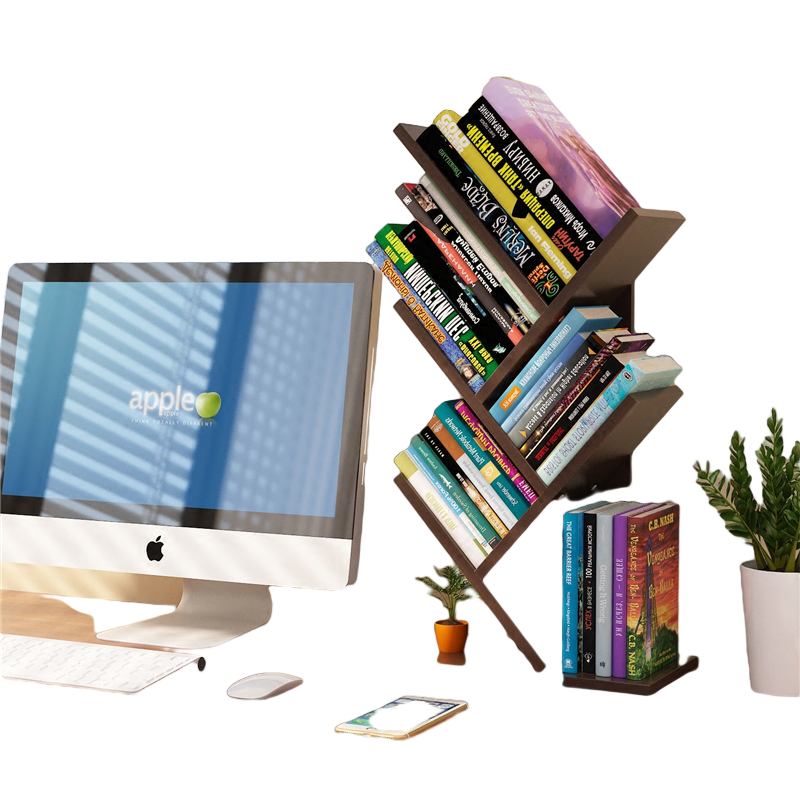 火月亮 宿舍学生用桌上树形小书架面收纳置物架办公室 浅胡桃色