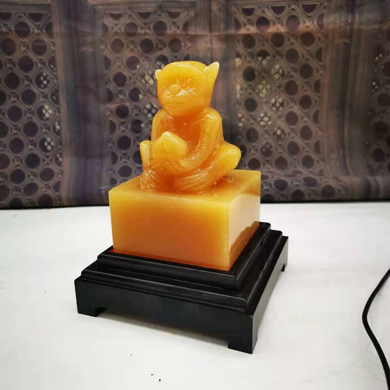 摘宝楼天然玉石生肖猴子印章玉玺摆件本命年客厅办公室猴印摆件 白玉