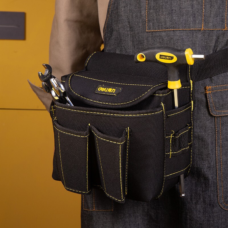 得力(deli)水电工工具腰包挎包帆布小号多功能五金维修工具袋电工包
