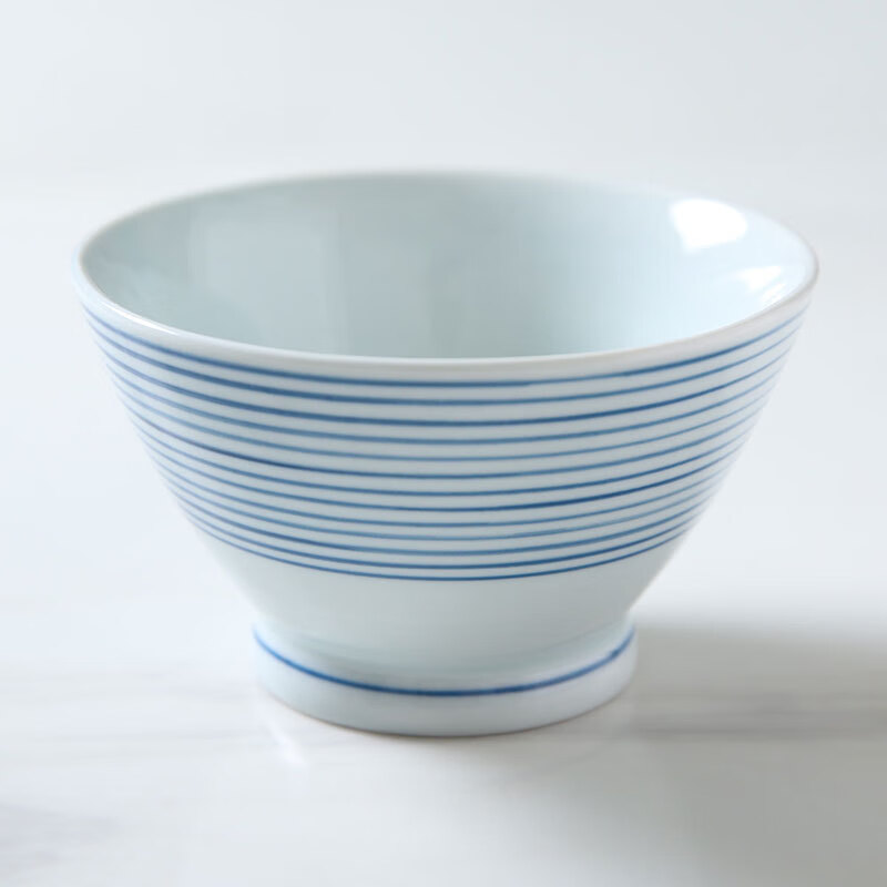 餐具家用吃饭碗高脚防烫碗汤碗面条碗 日式细线条-5英寸高脚碗2个装