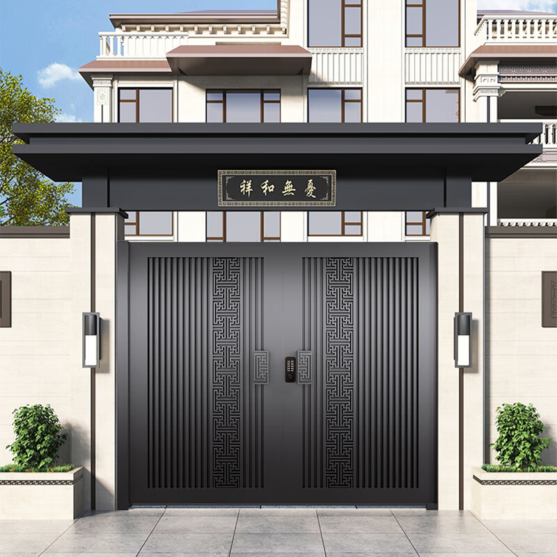 农村别墅大门双开门 铝合金别墅大门铝艺自建房中式庭院不锈钢门楼