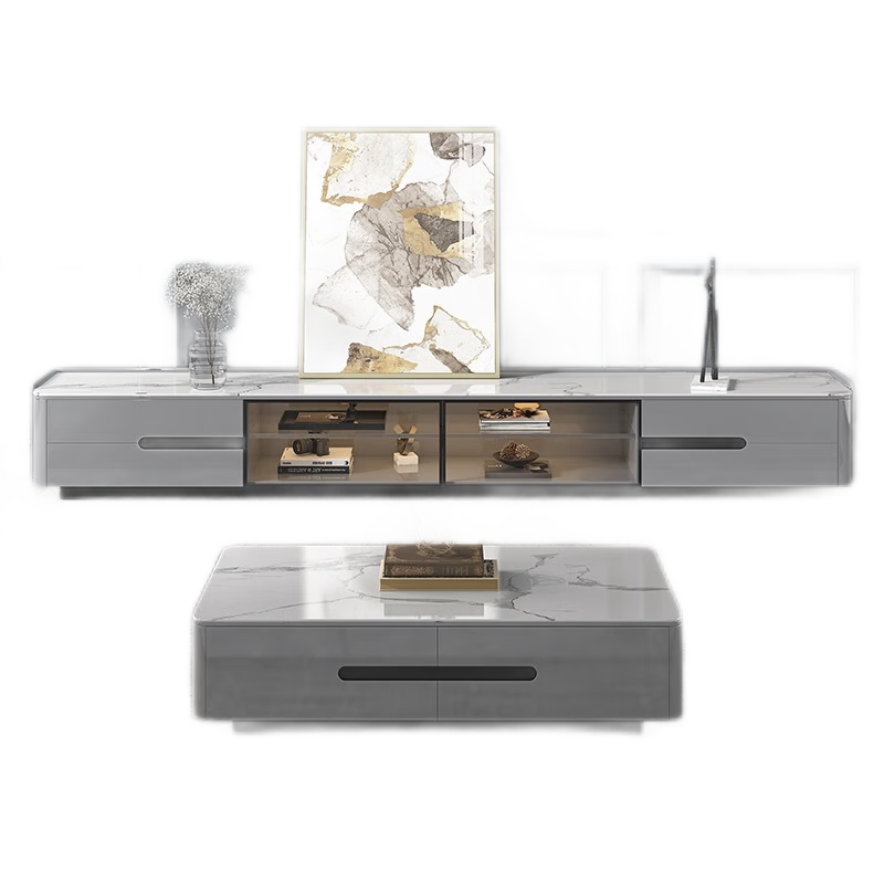 优卡吉 岩板电视柜茶几组合轻奢客厅小户型烤漆边地柜储物电视机柜BD-2109-Y 1.3米茶几+2.0米电视柜