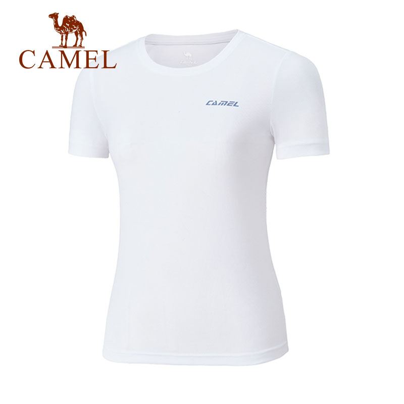 骆驼 运动t恤男女潮流圆领短袖宽松时尚情侣短袖衫 c1s1y6657,白色,女