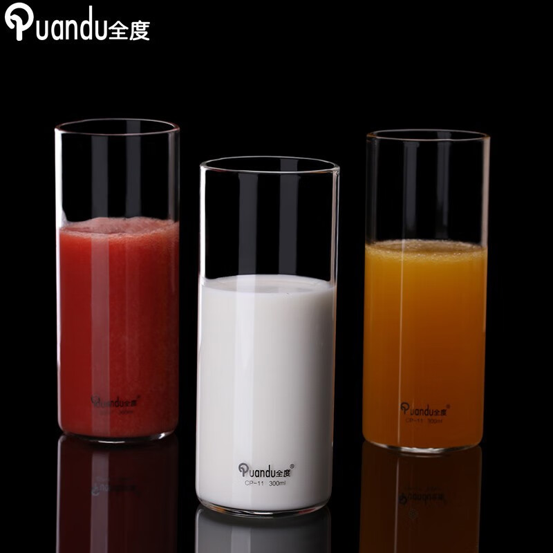全度(Quandu)玻璃杯牛奶杯早餐杯果汁饮料杯耐热可微波炉加热喝水杯泡茶直筒杯 CP11两只装300ML