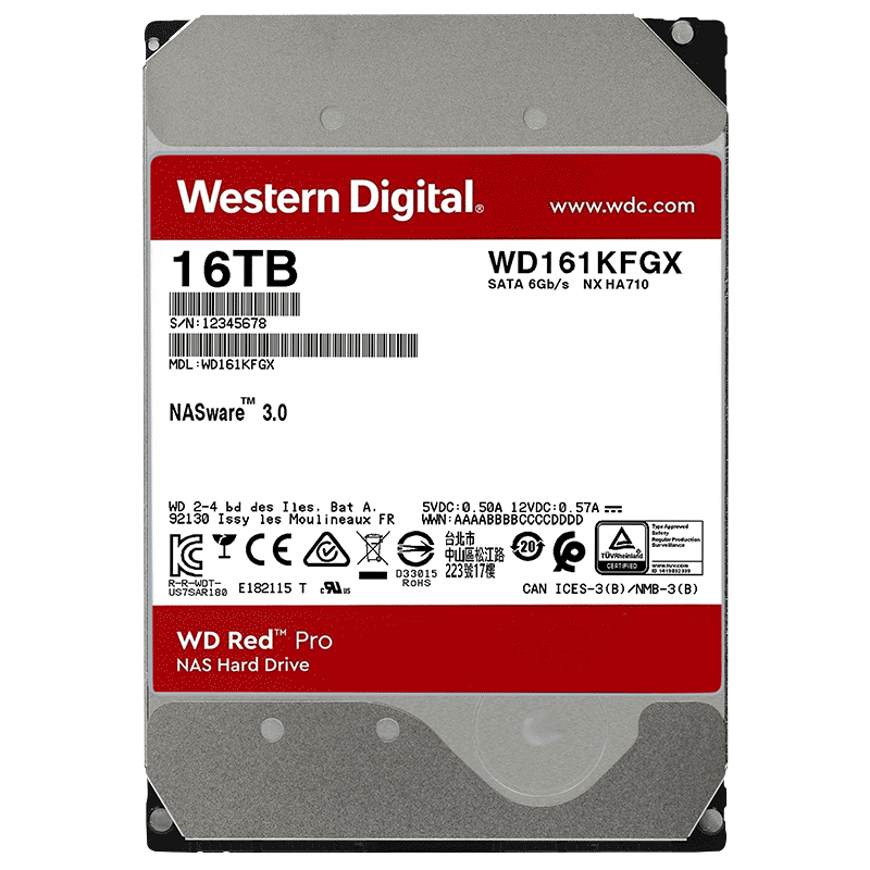 �������ݣ�WD��NAS��еӲ�� WD Red Pro�������� 16TB 7200ת512MB SATA CMR��ֱ NASר��Ӳ�� 3.5Ӣ�� WD161KFGX