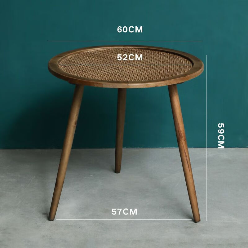 慕朗迪波西米亚美式复古实木茶几藤面沙发边几阳台角几圆桌民宿休