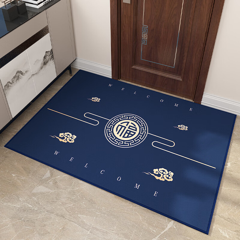 双喜临门 新中式入户门地垫进门脚垫家用门口玄关垫红色客厅茶几垫可定制 加厚钻石绒进门垫-百福呈祥红色 80cm*120cm