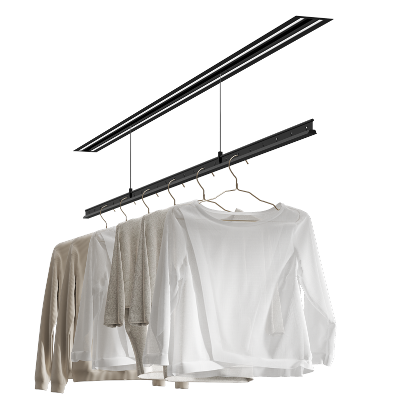 金贵夫人电动晾衣架隐形智能晾衣机阳台升降晒衣架家用隐藏式自动晾衣杆 黑色2米+照明