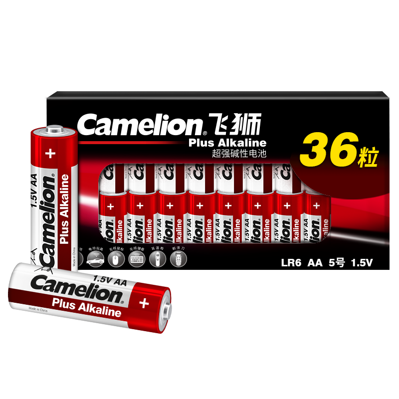 飛獅（Camelion）堿性電池 干電池 LR6/AA/5號(hào) 電池 36節(jié) 鼠標(biāo)/血壓計(jì)/玩具/相機(jī)/應(yīng)援粉絲燈牌/話筒/血氧儀/耳溫槍