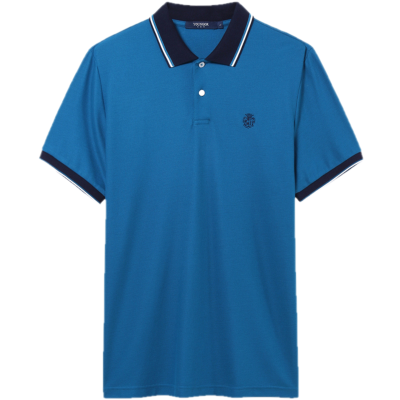 雅戈尔（YOUNGOR）短袖POLO衫男翻领扁机领长绒棉水柔棉柔软亲肤POLO衫 蓝绿 S