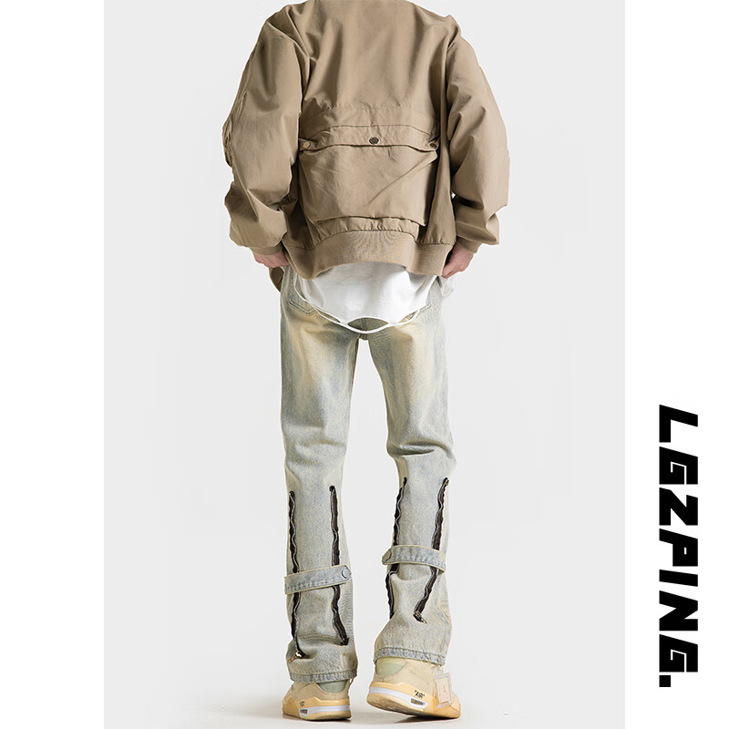 gqwwqx美式复古vibe风裤子男高街水洗黄泥染色牛仔裤直筒显瘦修身微喇