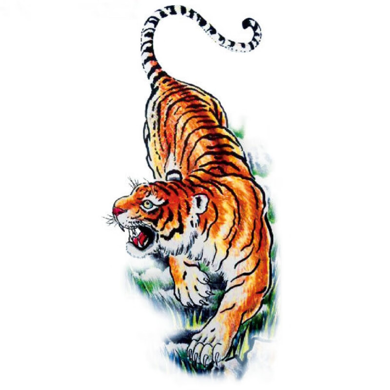 千色集老虎下山虎纹身贴防水防汗逼真男女款花臂小臂小腿刺青彩虎头