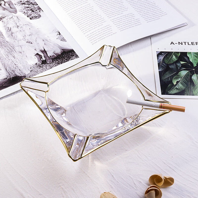 沃之沃(vozvo)时尚创意烟灰缸金边描金玻璃烟灰缸办公室家用客厅茶几