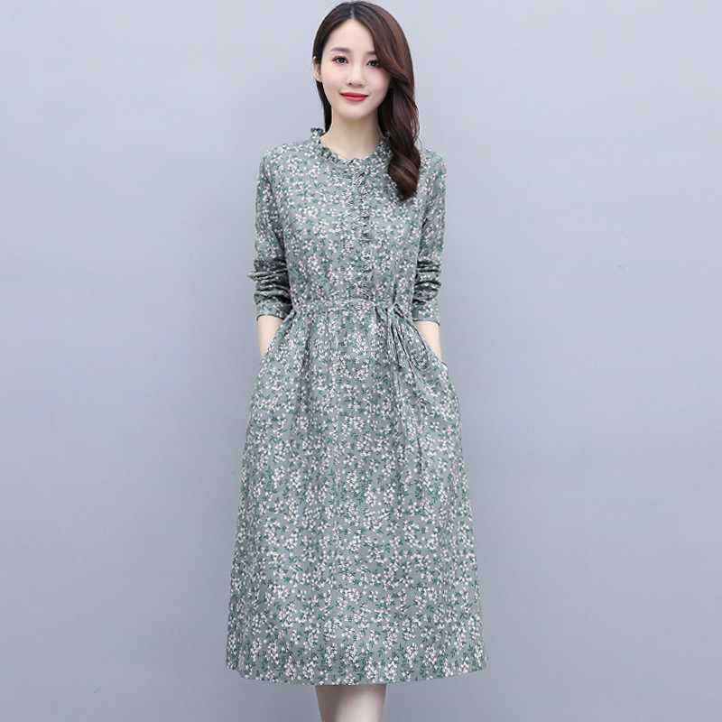 碎花连衣裙春款时尚流行春秋女装新款宽松洋气收腰显瘦气质中长款长袖