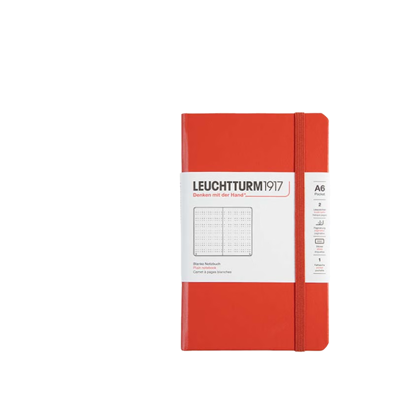 【可定制】LEUCHTTURM1917 口袋型硬皮笔记本会议记录商务送礼物品文具手账记事日记本A6 明亮红 A6口袋迷你型 点格