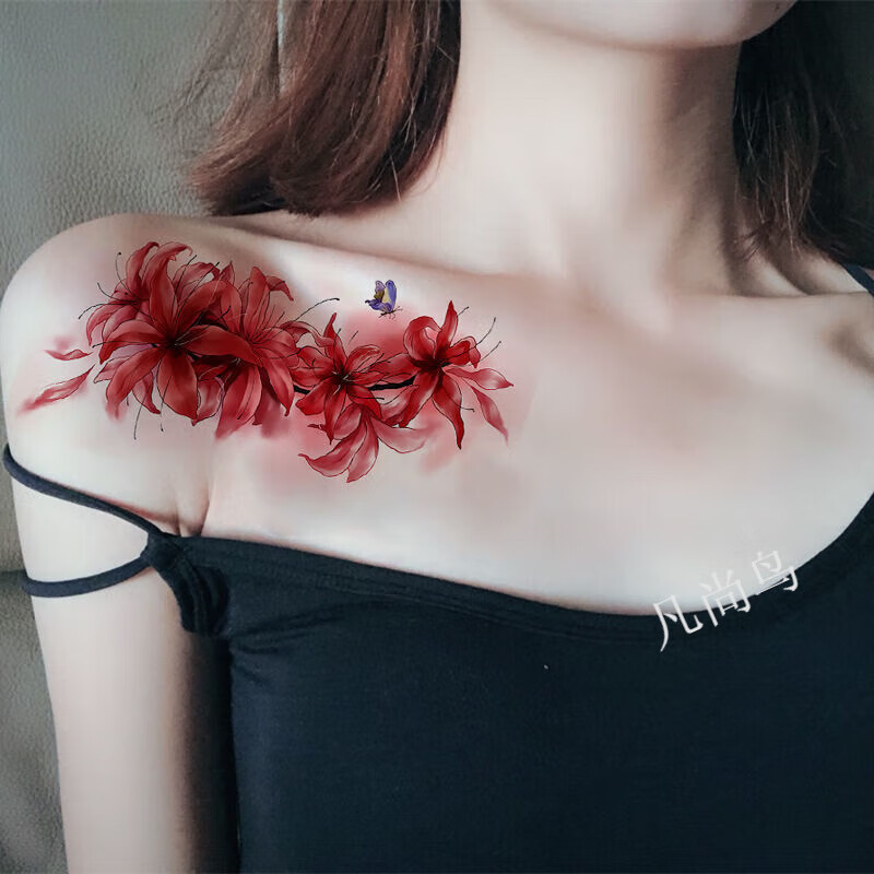 凡尚鸟彼岸花纹身贴纸防水女性感胸部大图案樱花 主图款-5张