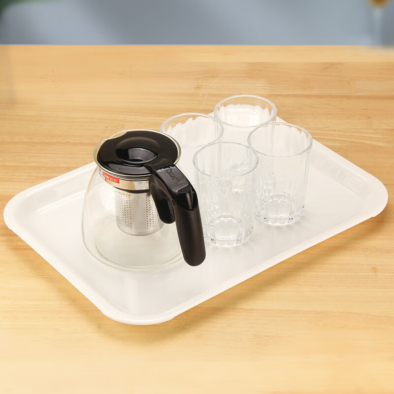 KORDCO大可餐具密胺托盘长方形白色家用杯子盘茶盘黑色大号果盘加厚盘子 米白色 29cm*19cm*2cm