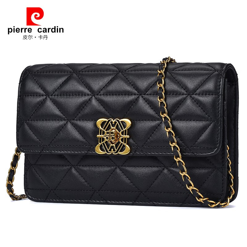 皮尔卡丹(pierre cardin)女包新款头层牛皮小黑包香风时尚单肩包带