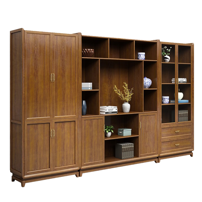新中式办公家具文件柜木质档案柜落地柜办公室资料柜实木储物柜大气书橱置物柜 二门木门柜(900*450*2200)