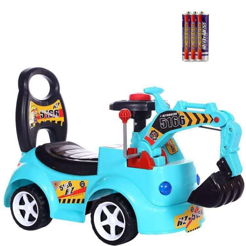 大号儿童挖掘机可骑可坐滑行车挖土机学步车扭扭车人玩具车工程车 蓝色升级款灯光音乐送电池