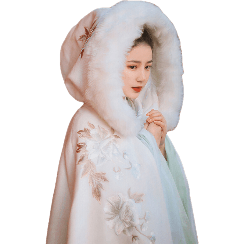 卡辑斗篷汉服女加绒加厚冬款古装结婚礼披风外套红色新娘秀禾中式披肩 纳兰词白色毛呢斗篷【新版加绒】 均码 【适合身高155-170】